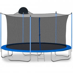 uhomepro 12-Foot Kids Trampoline for Backyard, Outdoor Trampoline with Board, Safety Enclosure Net, Steel Tube, Circular Trampolines for Adults Kids, Family Jumping and Ladder, Kids Round Trampoline