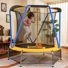 Zupapa Trampoline for Kids with Enclosure Net Basketball Hoop Toddlers Mini Small Trampolines for Indoor Outdoor Gift for Children Baby Age 2-8,54inch,66inch
