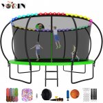 YORIN Trampoline for 7-8 Kids, 14 FT Trampoline for Adults with Enclosure Net, Basketball Hoop, Ladder, 1400LBS Outdoor Recreational Trampoline, Heavy Duty Trampoline with Light, Sprinkler, Socks