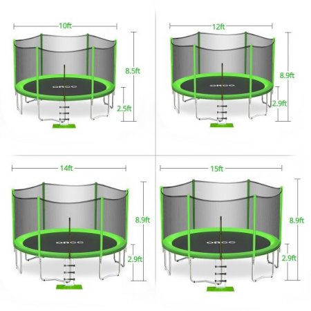 ORCC Trampoline 15 14 12 10ft Outdoor Kids Trampoline, Backyard Trampoline for Family, Supports up to 450 Pounds