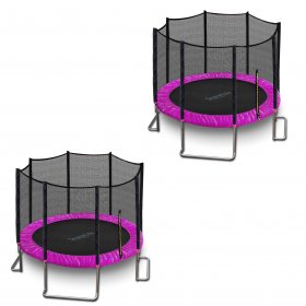 SereneLife 10 Foot Outdoor Trampoline and Safety Net for Kids, Pink (2 Pack)