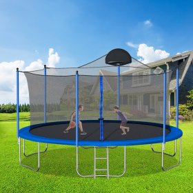 uhomepro 14-Foot Kids Trampoline for Backyard, Outdoor Trampoline with Board, Safety Enclosure Net, Steel Tube, Circular Trampolines for Adults Kids, Family Jumping and Ladder, Kids Round Trampoline