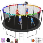 Elitezip Trampoline 15 FT 1500 LBS for Adults 8-10 Kids No-Gap Design Backyard Heavy Duty Large Outdoor Recreational Trampolines with Safety Enclosure Net, Basketball Hoop, Stakes ASTM CPC CPSIA