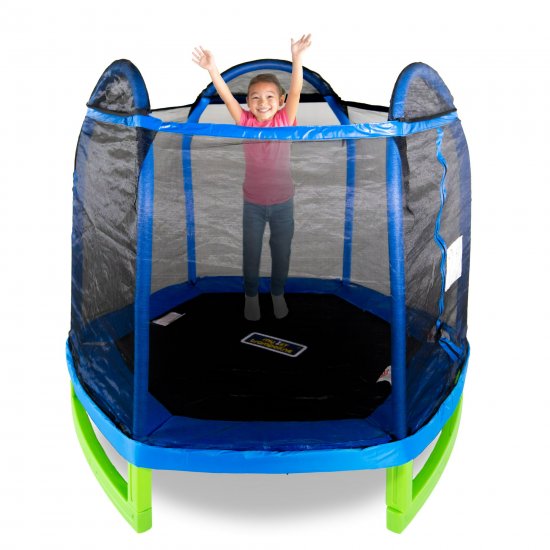 Bounce Pro 7-Foot My First Trampoline Hexagon (Ages 3-10) for Kids, Blue/Green