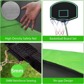 KOFUN Trampoline for Adults Kids, 1400LBS 14FT Trampoline with Safety Net, Basketball Hoop, 4 Wind Stakes, Light, Sprinkler, 8 Socks ASTM CPC CPSIA Approved- Recreational Trampoline for Backyard
