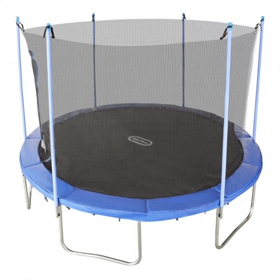 Little Tikes Mega 12\' Trampoline with Enclosure with Safety Net and Built-in Safety Features, Backyard Outdoor Play, Blue- For Kids Boys Girls Ages 6 7 8+