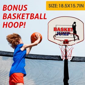 14 FT Trampoline with Basketball Hoop, Safety Enclosure Net, Waterproof Mat and Ladder, Outdoor Backyard Trampolines, 800LBS Capacity 5-6 Kids, Basketball Trampoline for Kids/Adults