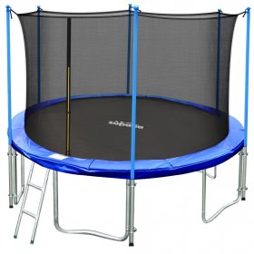 TUV Approved Zupapa 12' Trampoline with Enclosure, Ladder & Safety Pad Blue Round
