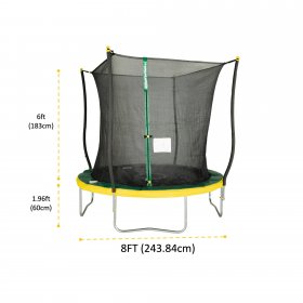 Bounce Pro 8' Trampoline, Flash Light Zone, Classic Safety Enclosure, Green/Yellow