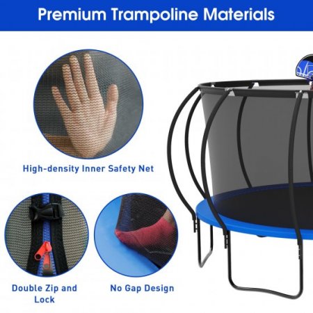 Jump Into Fun Trampoline with Enclosure, 15FT 1500LBS Trampoline for Kids/Adults with Basketball Hoop, Wind Stakes, Ladder, Outdoor Recreational Blue Trampoline Capacity 8-9 Kids, ASTM CPC CPSIA