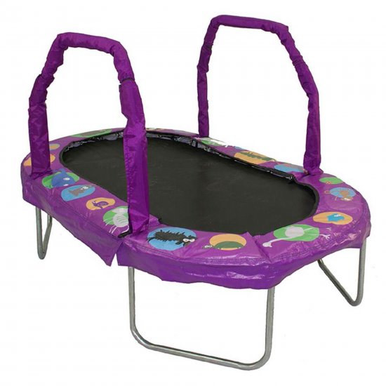 JumpKing Mini Oval 38 x 66 Inch Trampoline, with Handrail, Purple