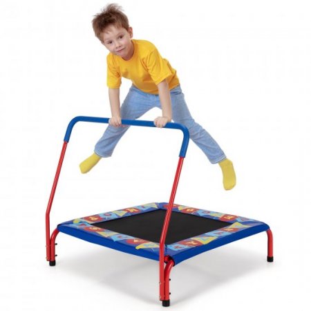 Costway 36 Kids Square Trampoline Indoor Outdoor Rebounder W/Foam Handrail Alphabet Pad