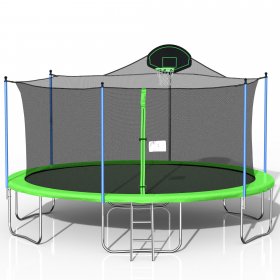 SESSLIFE 16FT Trampoline with Basketball Hoop, Outdoor Recreational Rebounder Trampoline with Enclosure Net for Kids and Family, ASTM Approved Round Fitness Trampoline, Anti-UV Jumping Mat, TE118