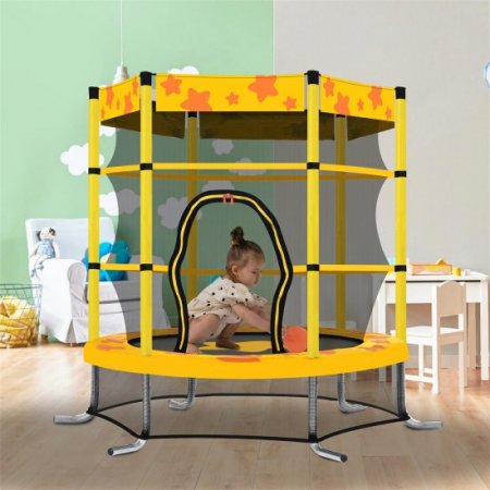 Aukfa Trampoline for Kids- 55 Toddler Trampoline with Net for Indoor and Outdoor Park- Yellow