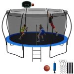 YORIN Trampoline 1400LBS 14FT Trampoline for Adults with Enclosure, Outdoor Trampoline Capacity 6-8 Kids, with Basketball Hoop ASTM Approved Backyard Recreational Heavy Duty Trampoline