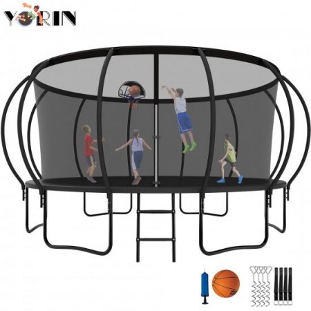 YORIN Trampoline for 8-9 Kids, 15 FT Trampoline for Adults with Enclosure Net, Basketball Hoop, Ladder, 1500LBS Weight Capacity Outdoor Recreational Trampoline, ASTM Approved Heavy Duty Trampoline