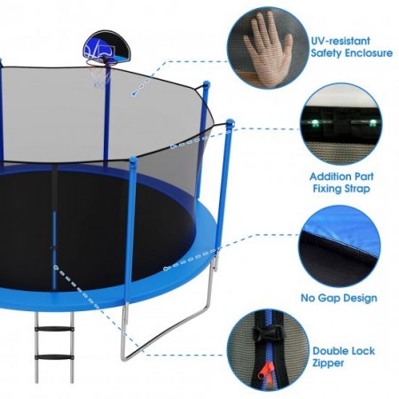 YORIN Trampoline, 1400LBS 14 FT Trampoline for Adults Kids with Enclosure Net, Basketball Hoop, Light, Sprinkler, Socks, Outdoor Recreational Trampoline, ASTM Approved Heavy Duty Trampoline