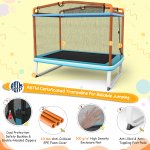 Gymax 3-in-1 6FT Rectangle Kids Trampoline w/ Swing Horizontal Bar & Safety Net Outdoor Orange