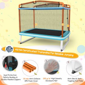 Gymax 3-in-1 6FT Rectangle Kids Trampoline w/ Swing Horizontal Bar & Safety Net Outdoor Orange