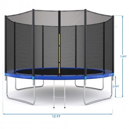 SEGMART 12FT Trampoline, Upgraded Outdoor Round Trampoline with Safety, Enclosure and Ladder, Outdoor Trampoline for Family School Entertainment, Heavy Duty Frame and Coiled Spring