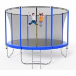 Elitezip 12 FT Trampoline for 3 Kids 450LBS Weight Limit, Outdoor Large Trampoline with Safety Enclosure, Spring Pad, Ladder, 12 x 12 Trampoline in Backyard, Recreational Jump Trampoline