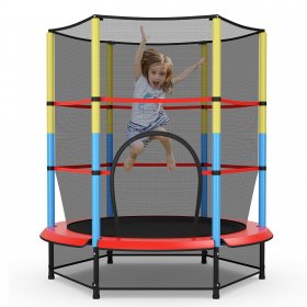 Gymax 55 Kids Trampoline Recreational Bounce Jumper W/Safety Enclosure Net Heavy-duty