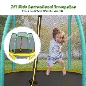 Costway 7FT Kids Trampoline W/ Spring Pad Safety Enclosure Net Indoor Outdoor Heavy Duty