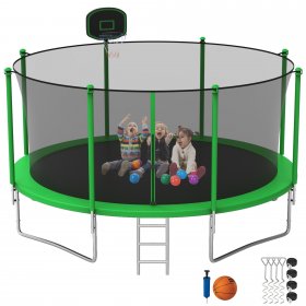 DreamBuck Trampoline 1400LBS 14FT Trampoline for 7-8 Kids, Adults Trampoline with Enclosure Net, Basketball Hoop and Ladder, Wind Stake, Heavy Duty Easy Assembly Recreational Trampoline, ASTM Approved