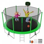 DreamBuck 1200 LBS Trampoline for Adults Kids, 14FT Trampoline with Basketball Hoop, Enclosure Net, 4 Anchors Kit, Ladder- ASTM CPC CPSIA Best Heavy Duty Outdoor Trampoline, Green
