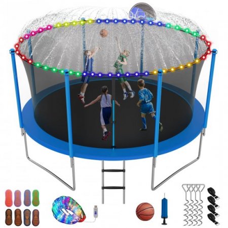 YORIN Trampoline, 1400LBS 14 FT Trampoline for Adults Kids with Enclosure Net, Basketball Hoop, Light, Sprinkler, Socks, Outdoor Recreational Trampoline, ASTM Approved Heavy Duty Trampoline