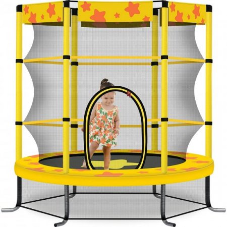 KOFUN 55 Trampoline for Kids Toddlers, Small Trampoline with Safety Enclosure Net, 4.5FT Indoor & Outdoor Mini Trampoline Age 1-8, Yellow