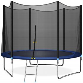 Upgraged 10ft Trampoline with Ladder and Safety Enclosure Net, Indoor Outdoor Recreational Exercise Large Trampoline for Kids Toddlers, 10x10x8.4ft