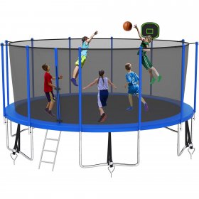 YORIN 1500LBS 16 FT Trampoline for Adults with Enclosure Net, Outdoor Trampoline Capacity 6-8 Kids, with Basketball Hoop, Ground Stakes, Ladder, ASTM Approved Large Backyard Recreational Trampoline