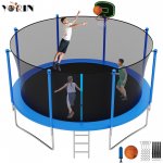 YORIN Trampoline with Enclosure for Adults Kids, 1200LBS 12FT Trampoline with Basketball Hoop, 2022 Upgraded Outdoor Trampoline with Ladder, ASTM Approved Heavy-Duty Round Trampoline for Backyard