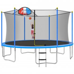 12-Foot Trampoline with Enclosure Net, 2022 Upgraded Outdoor Enclosed Kids Trampoline with 4 Heavy Steel Legs, Spring Cover Padding, Round Fitness Trampoline with Waterproof Jump Mat, 330lbs, SS2295