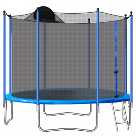 uhomepro 10-Foot Kids Trampoline for Backyard, Outdoor Trampoline with Board, Safety Enclosure Net, Steel Tube, Circular Trampolines for Adults Kids, Family Jumping and Ladder, Kids Round Trampoline