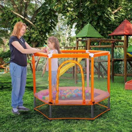 KOFUN 55 Trampoline for Kids, Toddlers Trampoline with Enclosure Net and Balls, Mini Trampoline, Indoor & Outdoor Trampoline, Gifts for Kids, Baby Toddler Trampoline Toys, Orange