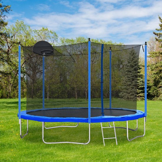 SESSLIFE 12FT Trampoline with Basketball Hoop, Outdoor Recreational Rebounder Trampoline with Enclosure Net for Kids and Family, ASTM Approved Round Fitness Trampoline, Anti-UV Jumping Mat, TE649