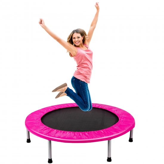 Gymax 38 Folding Mini Trampoline Fitness Rebounder w/ Safety Pad Pink