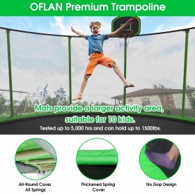 Jump Into Fun Trampoline with Enclosure, 12 14 15 16FT 1500LBS Trampoline for Adults/10 Kids, Trampoline with Basketball Hoop, Lights, Wind Stakes, Ladder, No Gap Outdoor Trampoline, ASTM CPC CPSIA