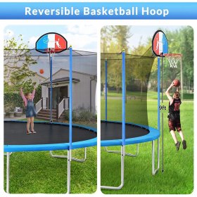 DreamBuck 1000LBS 12 FT Trampoline for Kids & Adults Outdoor Round Trampoline with Enclosure, Basketball Hoop and Ladder, Outdoor Heavy Duty Recreational Trampolines for Backyard Family