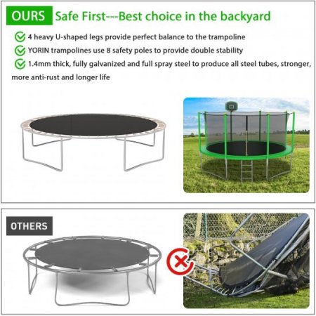 YORIN 1400LBS 14FT Trampoline for Kids Adults, Trampoline with Safety Enclosure Net, Basketball Hoop and Ladder, ASTM & Chemical Test Approved Outdoor Heavy-Duty Trampoline