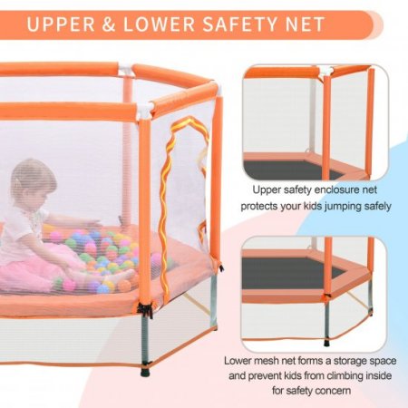 uhomepro 55 Kids Indoor Outdoor Trampoline, Small Toddler Trampoline for Boys Girls, Kids Trampoline Little Trampoline with Safety Enclosure Net, Ocean Balls, Max Load 220lbs, Orange