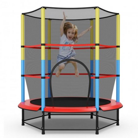 Gymax 55 Kids Trampoline Recreational Bounce Jumper W/Safety Enclosure Net Heavy-duty