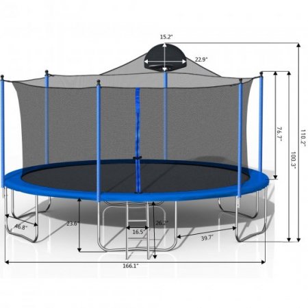 Jump Into Fun Trampoline 14FT for Adults and Kids, 1000LBS Outdoor Recreational Trampoline with Baskertball Hoop, Enclosure Net, and Ladder, No Gap Design, Capacity for 6-8 Kids ASTM CPC CPSIA