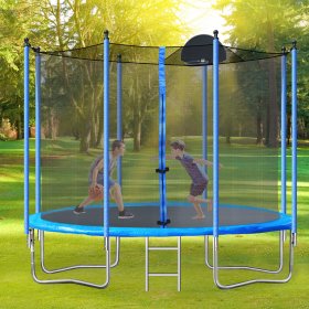 uhomepro 10-Foot Kids Trampoline for Backyard, Outdoor Trampoline with Board, Safety Enclosure Net, Steel Tube, Circular Trampolines for Adults Kids, Family Jumping and Ladder, Kids Round Trampoline