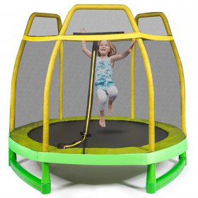 Costway 7 FT Kids Trampoline W/Safety Enclosure Net Spring Pad Indoor Outdoor Heavy Duty