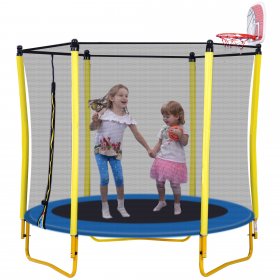 Toddler Trampoline with Safety Enclosure Net, 65 Kids Trampoline Little Trampoline with Basketball Hoop and Ball Included, Small Indoor Outdoor Trampoline for Boys Girls, Max Load 220lbs, Yellow