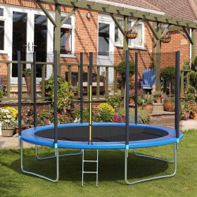 Trampoline 12 Feet for Kids Adults, Outdoor Round Trampoline with Safety Enclosure Net and Ladder, Exercise Trampoline for Family Happy Time, TE656