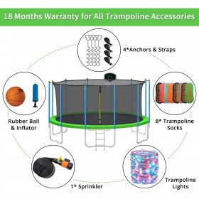 Elitezip Trampolines for Kids Adults, 12 FT 14 FT 16 FT 1500 LBS, No-Gap Design Heavy Duty Outdoor Big Trampolines with Enclosure, Basketeball Hoop, LED Lights, Wind Stakes ASTM CPC CPSIA